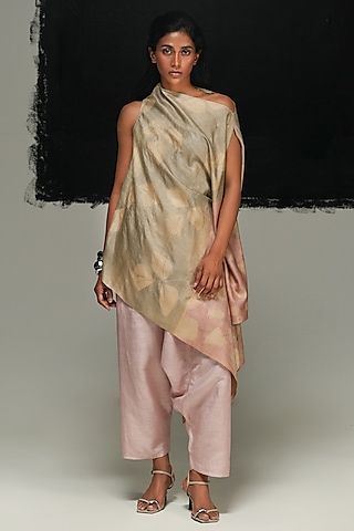 Multi-Colored Ombre Handwoven Tussar Silk Top by Urvashi Kaur