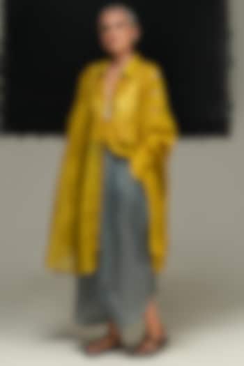 Steel Grey Ramie Linen Pants by Urvashi Kaur at Pernia's Pop Up Shop