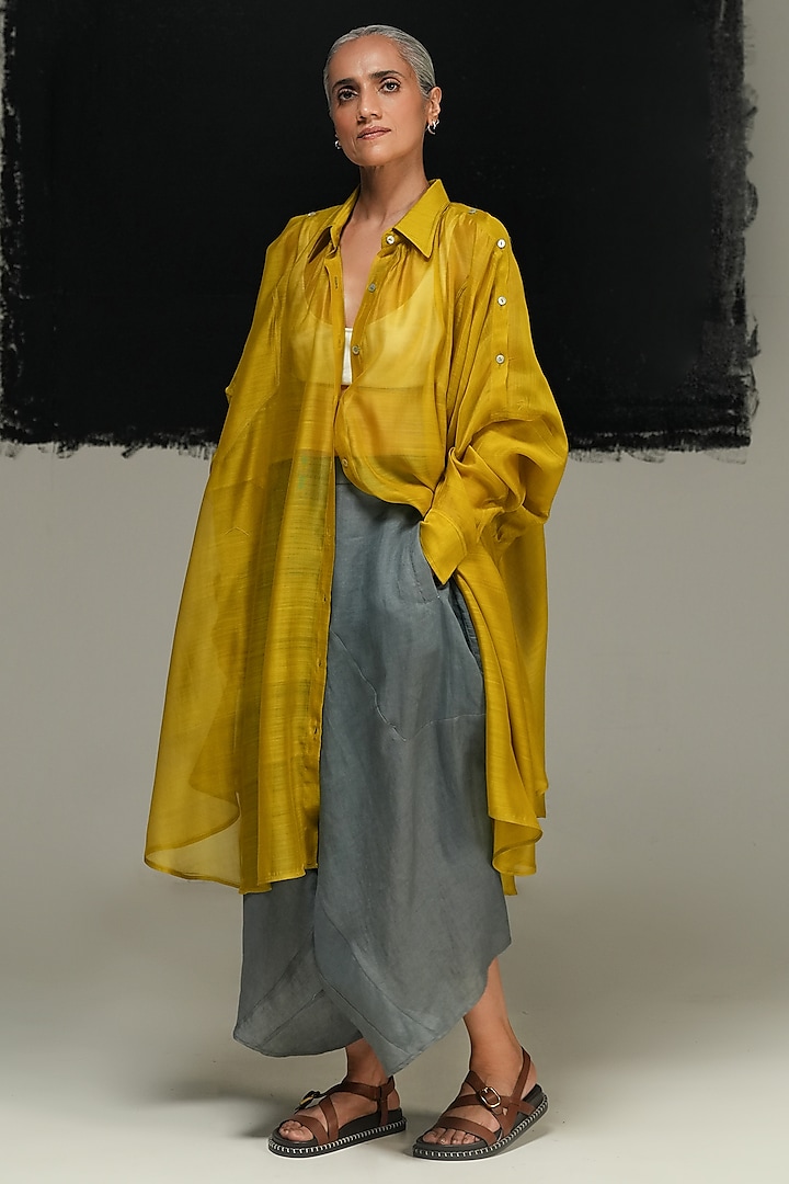 Steel Grey Ramie Linen Pants by Urvashi Kaur at Pernia's Pop Up Shop