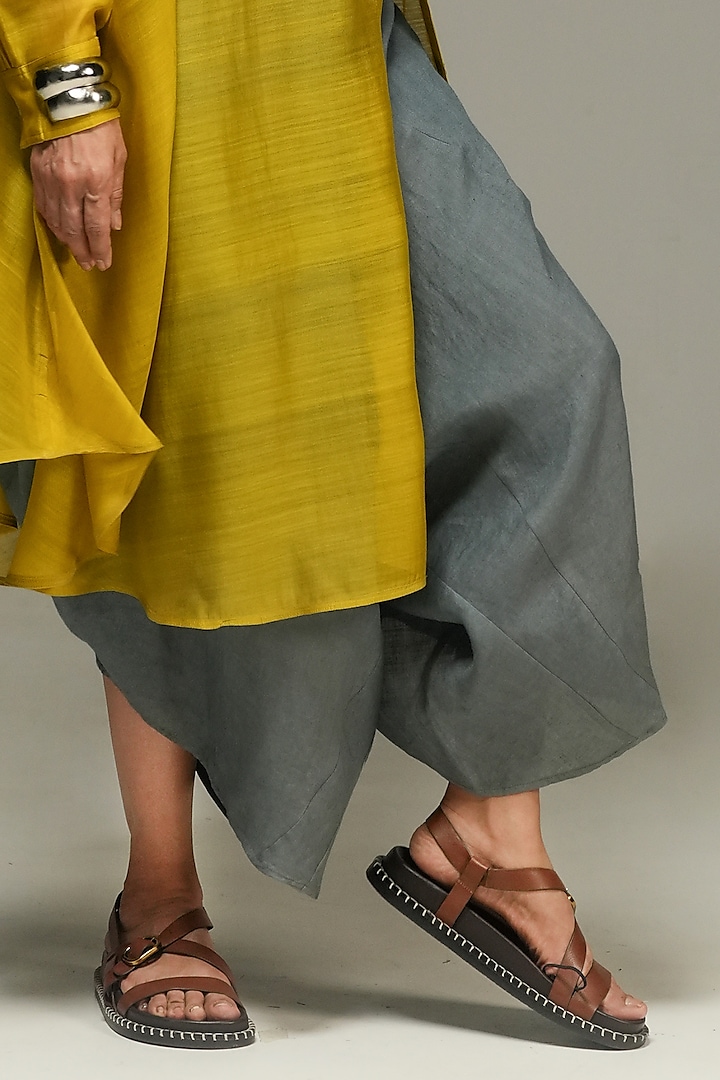 Steel Grey Ramie Linen Pants by Urvashi Kaur at Pernia's Pop Up Shop