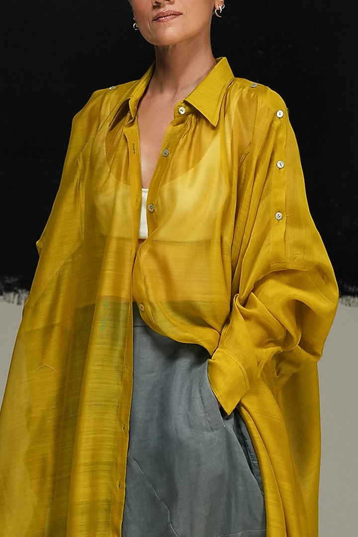 Avocado Green Handloom Chanderi Silk Top by Urvashi Kaur at Pernia's Pop Up Shop