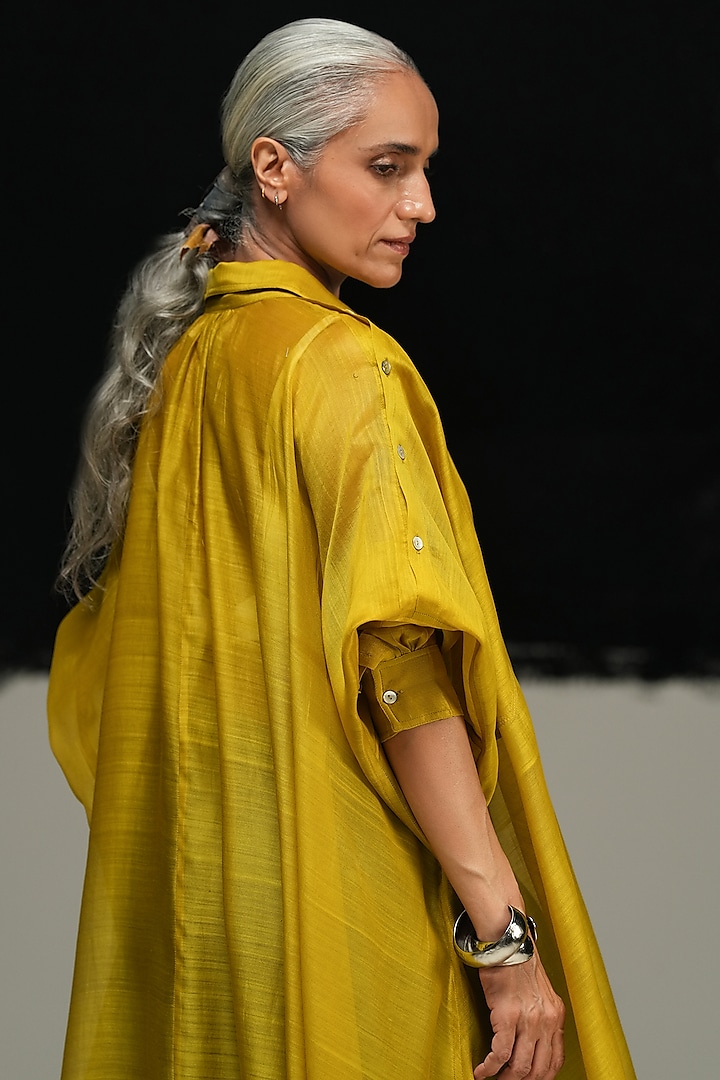 Avocado Green Handloom Chanderi Silk Top by Urvashi Kaur at Pernia's Pop Up Shop