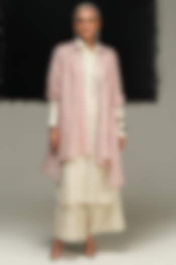 Pink Handloom Maheshwari Silk Shirt by Urvashi Kaur at Pernia's Pop Up Shop