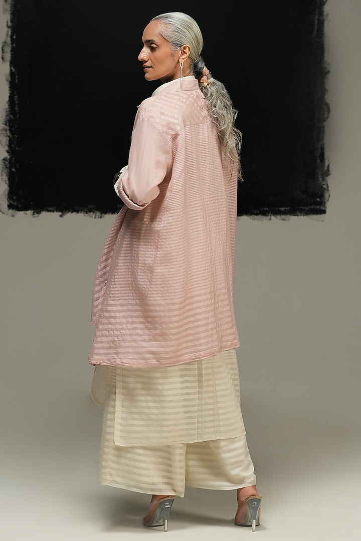 Pink Handloom Maheshwari Silk Shirt by Urvashi Kaur at Pernia's Pop Up Shop