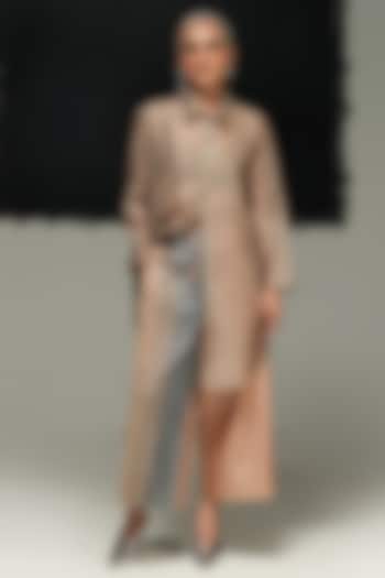 Warm Grey Handwoven Chanderi Silk Shirt by Urvashi Kaur at Pernia's Pop Up Shop