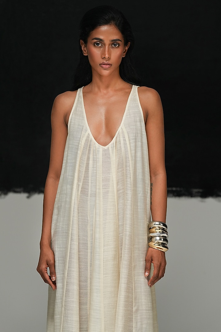 Shell-Colored Cotton SIlk Panelled Vacation Dress by Urvashi Kaur at Pernia's Pop Up Shop