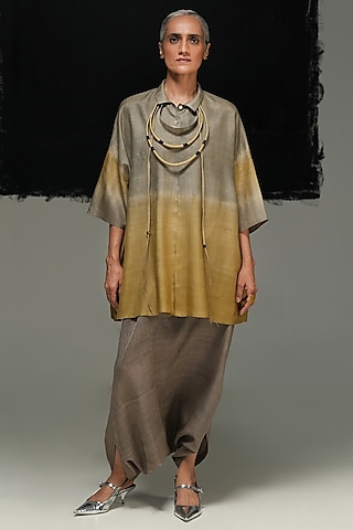 Warm Grey Raime Linen Pants by Urvashi Kaur
