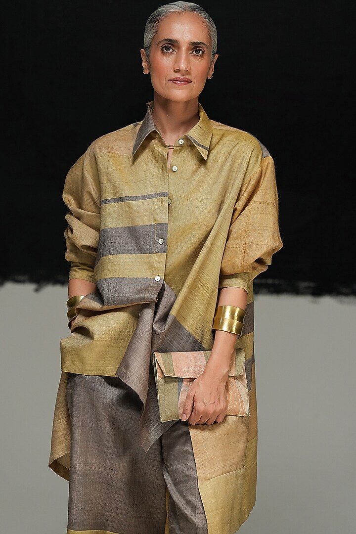 Multi-Colored Tussar Shirt by Urvashi Kaur at Pernia's Pop Up Shop