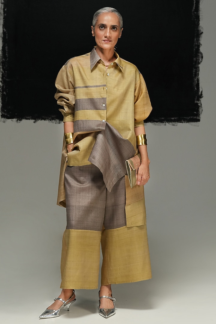 Multi-Colored Tussar Shirt by Urvashi Kaur at Pernia's Pop Up Shop
