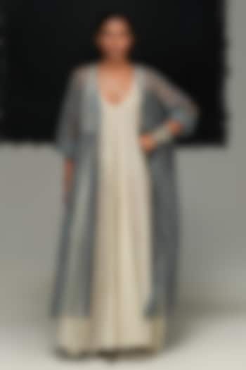Warm Grey Linen Noil Sheer Overlay by Urvashi Kaur at Pernia's Pop Up Shop
