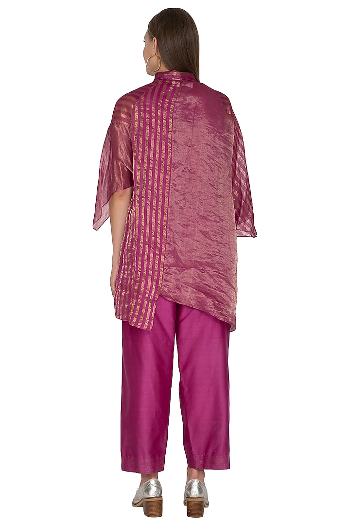Fuchsia Striped Round Neck Shirt by Urvashi Kaur at Pernia's Pop Up Shop
