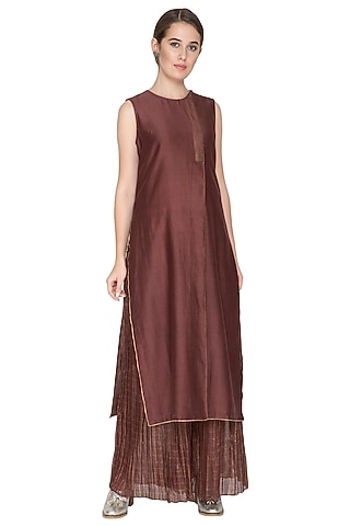 Chocolate Brown Sleeveless Tunic by Urvashi Kaur