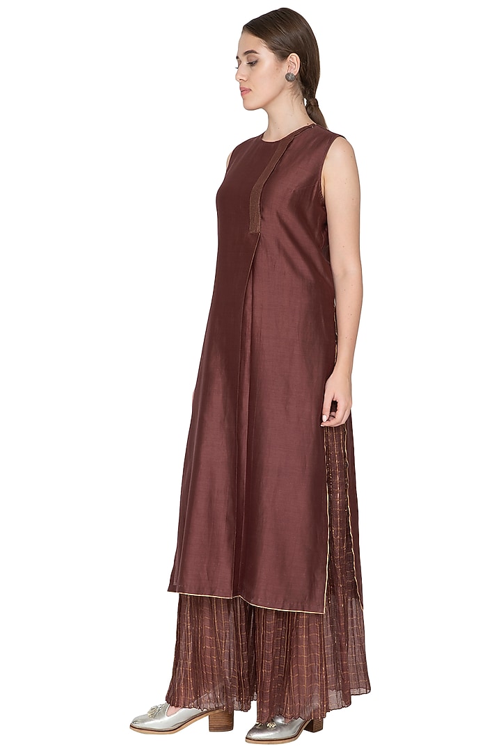 Chocolate Brown Sleeveless Tunic by Urvashi Kaur at Pernia's Pop Up Shop