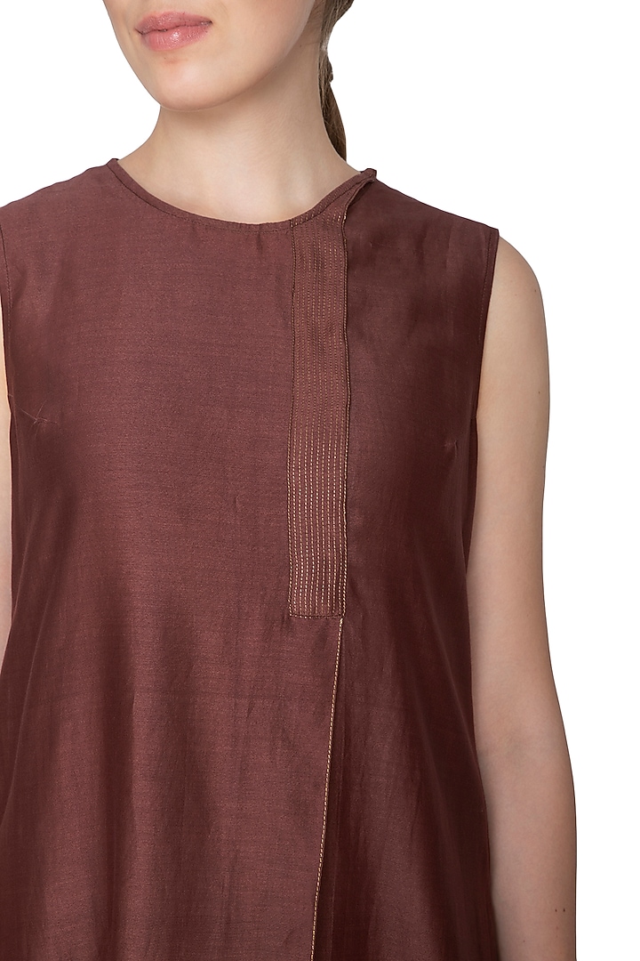 Chocolate Brown Sleeveless Tunic by Urvashi Kaur at Pernia's Pop Up Shop