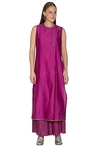 Fuchsia Sleeveless Chanderi Tunic by Urvashi Kaur