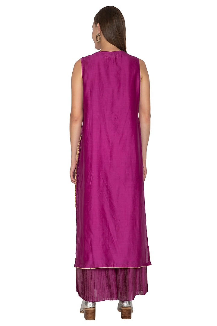 Fuchsia Sleeveless Chanderi Tunic by Urvashi Kaur at Pernia's Pop Up Shop