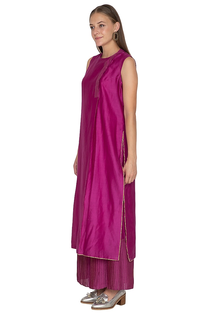 Fuchsia Sleeveless Chanderi Tunic by Urvashi Kaur at Pernia's Pop Up Shop