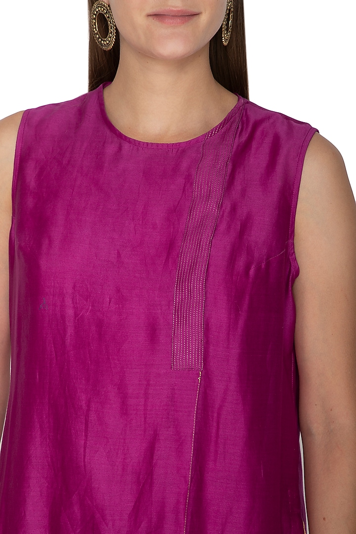 Fuchsia Sleeveless Chanderi Tunic by Urvashi Kaur at Pernia's Pop Up Shop