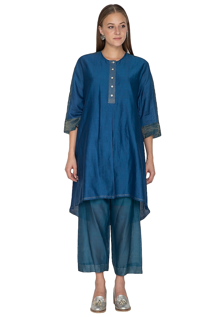 Blue Embellished Oversized Tunic by Urvashi Kaur