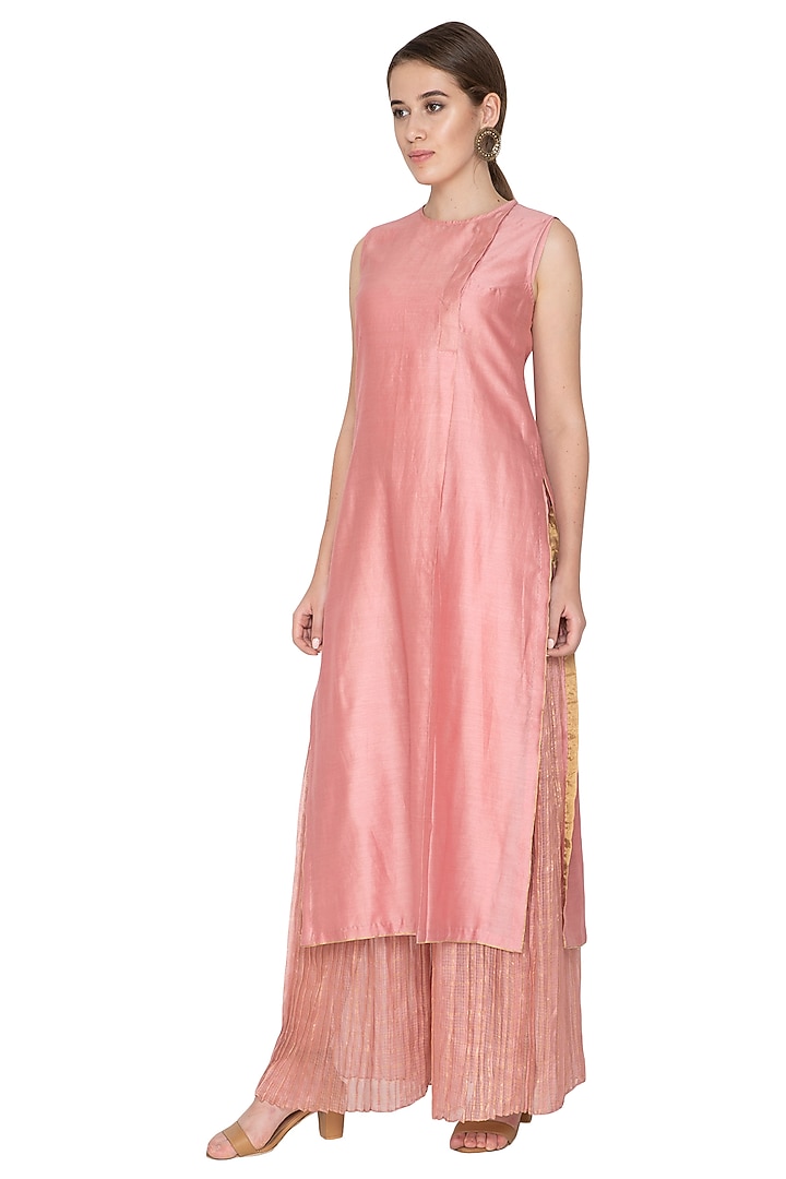 Pink Sleeveless Woven Tunic by Urvashi Kaur at Pernia's Pop Up Shop