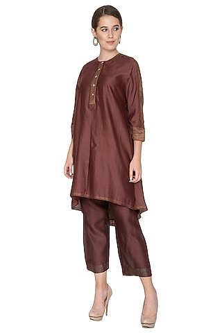 Chocolate Brown Embellished Oversized Tunic by Urvashi Kaur
