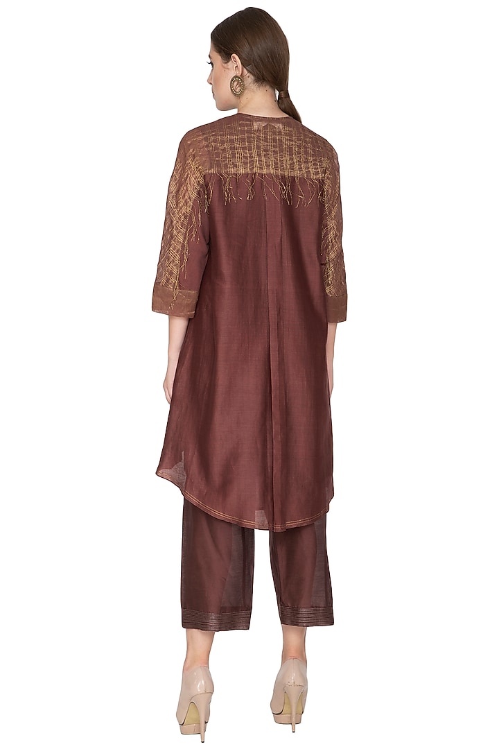 Chocolate Brown Embellished Oversized Tunic by Urvashi Kaur at Pernia's Pop Up Shop
