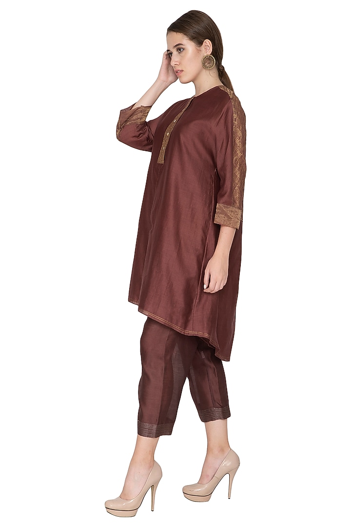 Chocolate Brown Embellished Oversized Tunic by Urvashi Kaur at Pernia's Pop Up Shop