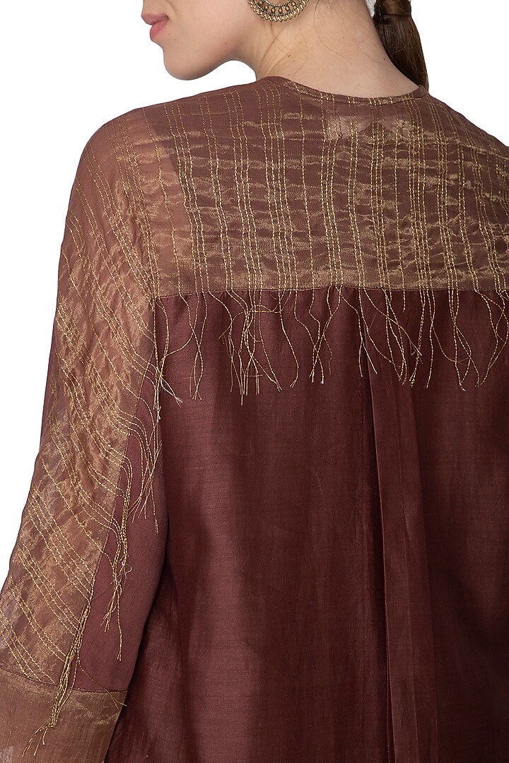 Chocolate Brown Embellished Oversized Tunic by Urvashi Kaur at Pernia's Pop Up Shop