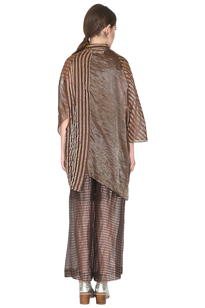 Brown Striped Woven Shirt by Urvashi Kaur at Pernia's Pop Up Shop