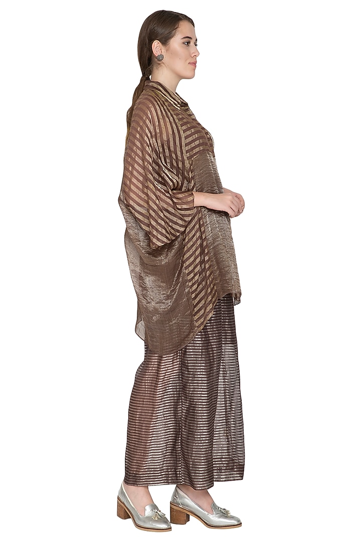 Brown Striped Woven Shirt by Urvashi Kaur at Pernia's Pop Up Shop