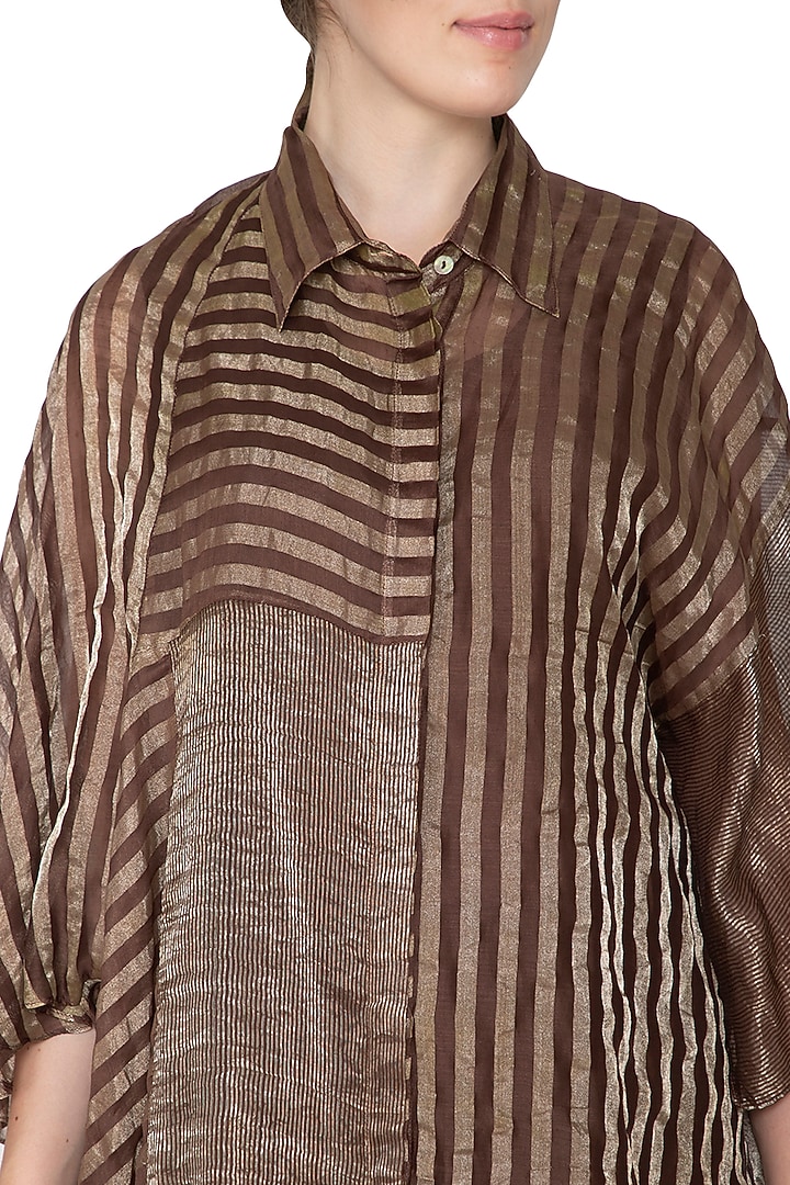Brown Striped Woven Shirt by Urvashi Kaur at Pernia's Pop Up Shop
