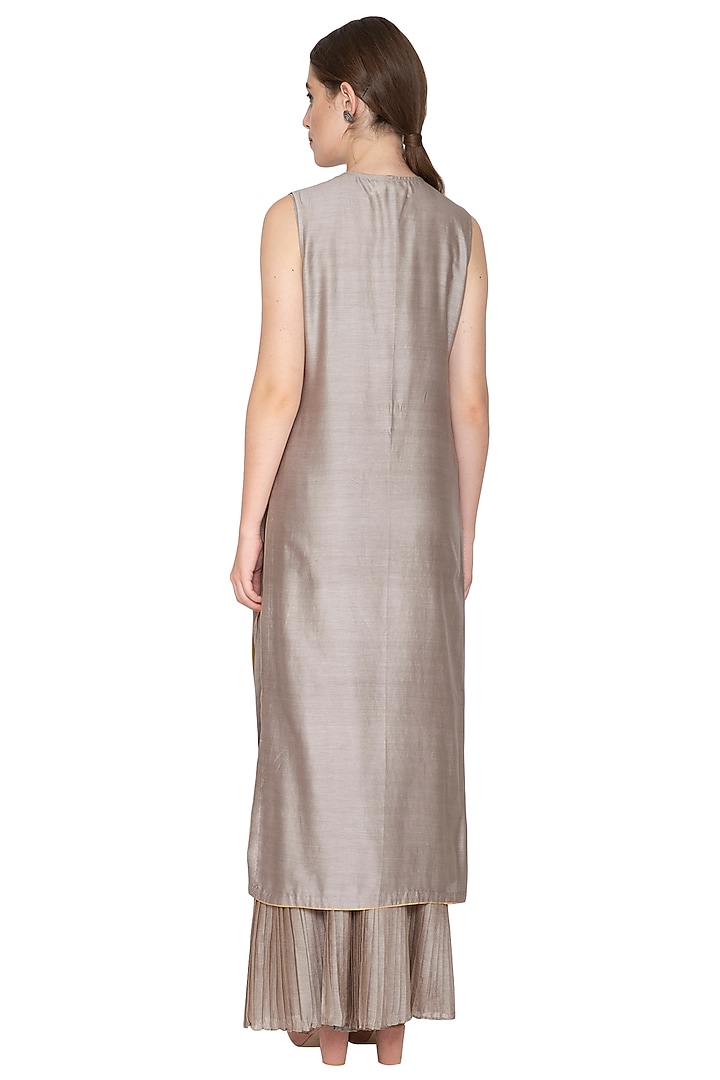Grey Sleeveless Woven Tunic by Urvashi Kaur at Pernia's Pop Up Shop