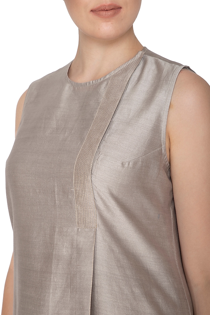 Grey Sleeveless Woven Tunic by Urvashi Kaur at Pernia's Pop Up Shop