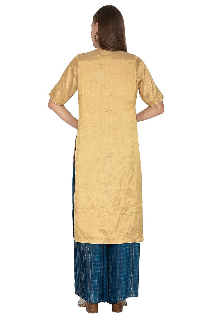 Golden Woven Round Neck Tunic by Urvashi Kaur at Pernia's Pop Up Shop