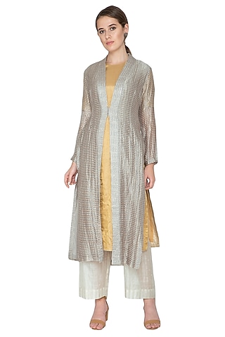 Silver Zari Embellished Jacket by Urvashi Kaur