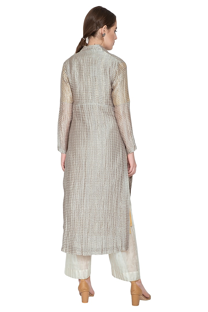 Silver Zari Embellished Jacket by Urvashi Kaur at Pernia's Pop Up Shop
