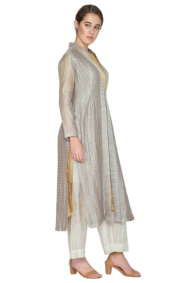 Silver Zari Embellished Jacket by Urvashi Kaur at Pernia's Pop Up Shop