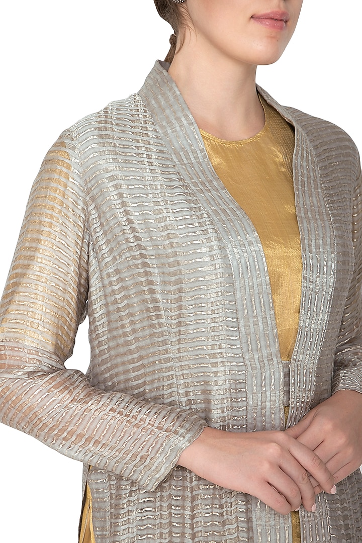 Silver Zari Embellished Jacket by Urvashi Kaur at Pernia's Pop Up Shop