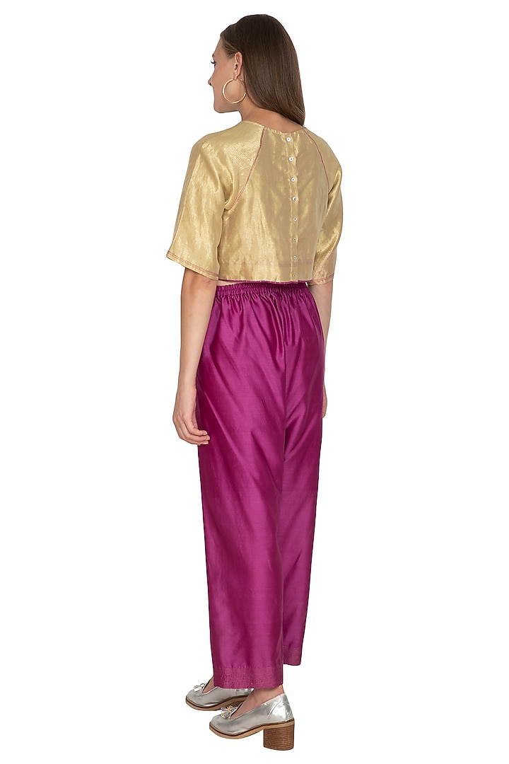 Golden Tissue Silk Woven Top by Urvashi Kaur at Pernia's Pop Up Shop