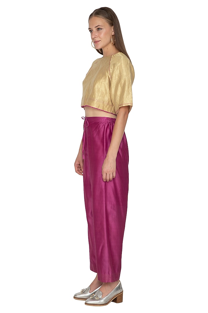 Golden Tissue Silk Woven Top by Urvashi Kaur at Pernia's Pop Up Shop