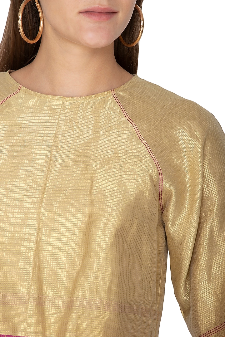 Golden Tissue Silk Woven Top by Urvashi Kaur at Pernia's Pop Up Shop