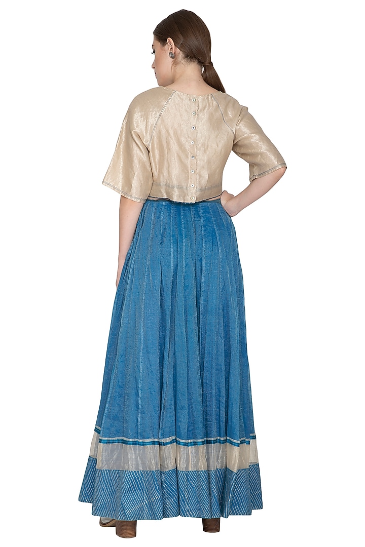 Blue Block Printed Skirt by Urvashi Kaur at Pernia's Pop Up Shop