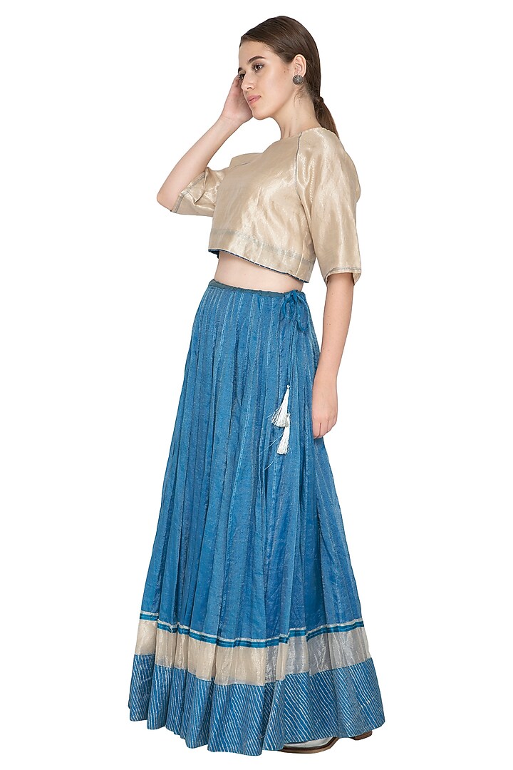 Blue Block Printed Skirt by Urvashi Kaur at Pernia's Pop Up Shop