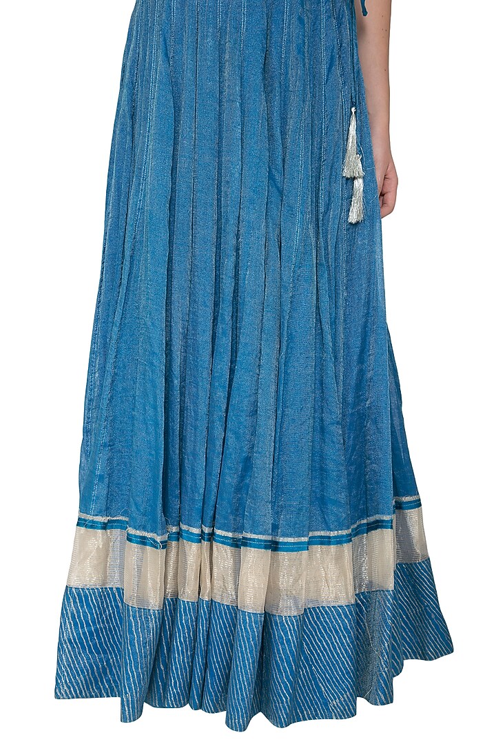 Blue Block Printed Skirt by Urvashi Kaur at Pernia's Pop Up Shop