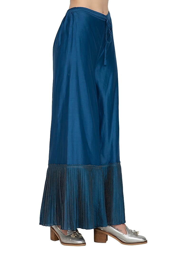 Blue Woven Pleated Pants by Urvashi Kaur at Pernia's Pop Up Shop