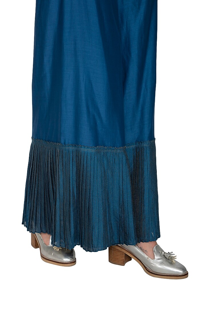 Blue Woven Pleated Pants by Urvashi Kaur at Pernia's Pop Up Shop