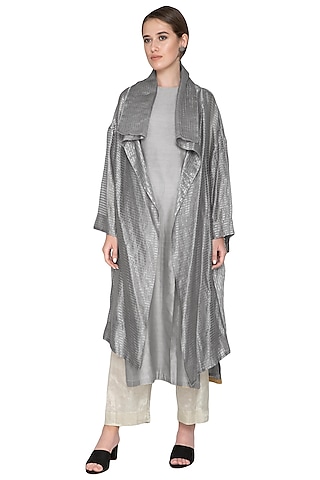 Silver Zari Embellished Shrug Jacket by Urvashi Kaur