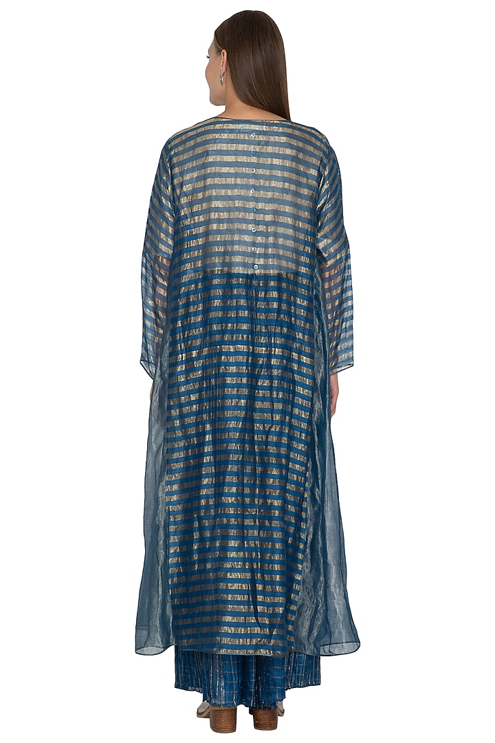 Blue Zari Striped Shrug Jacket by Urvashi Kaur at Pernia's Pop Up Shop