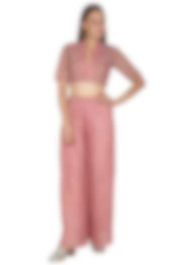 Blush Pink Kota Silk Blouse by Urvashi Kaur at Pernia's Pop Up Shop