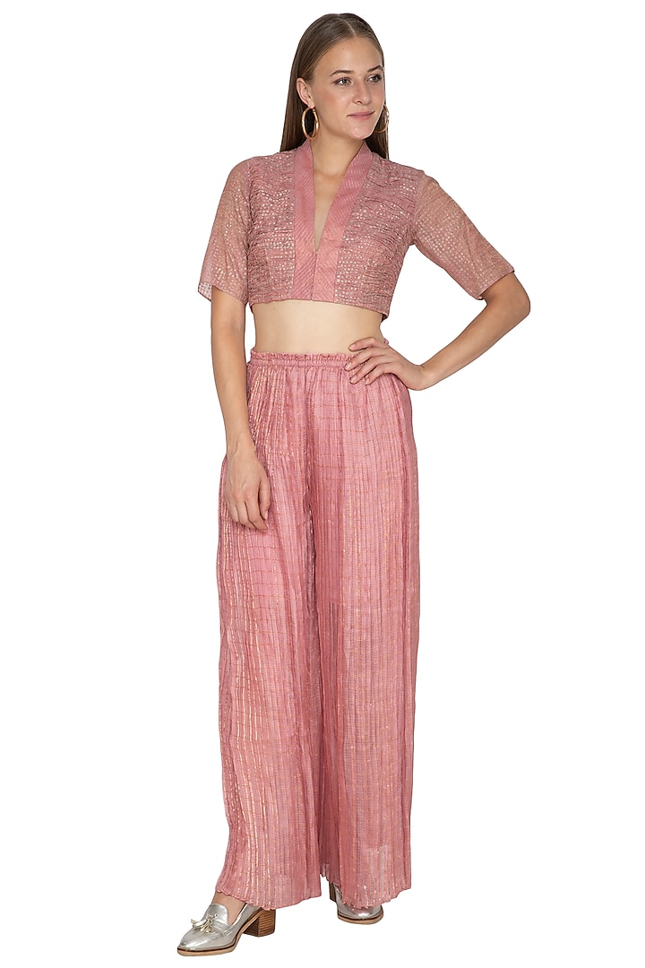 Blush Pink Kota Silk Blouse by Urvashi Kaur at Pernia's Pop Up Shop